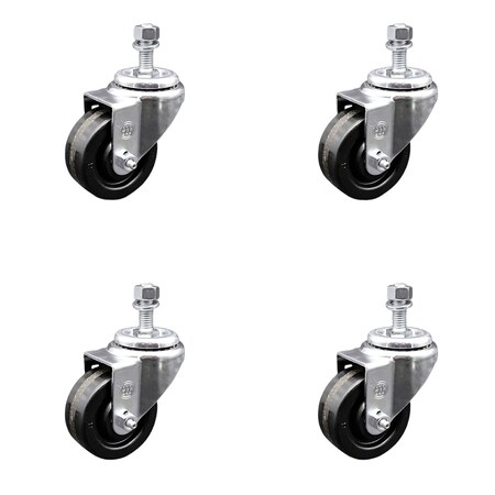 Service Caster 3.5 Inch SS Phenolic Wheel Swivel 1/2 Inch Threaded Stem Caster Set SCC-SSTS20S3514-PHS-121315-4